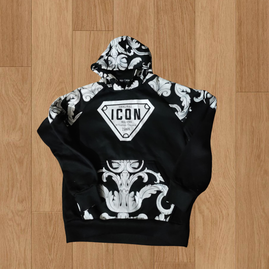 ICON Milano Black & White Baroque Hooded Sweatshirt